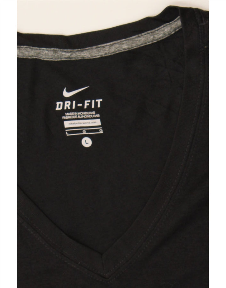 NIKE Womens Dri Fit Graphic T-Shirt Top UK 14 Large Black Polyester Vintage Nike and Second-Hand Nike from Messina Hembry 