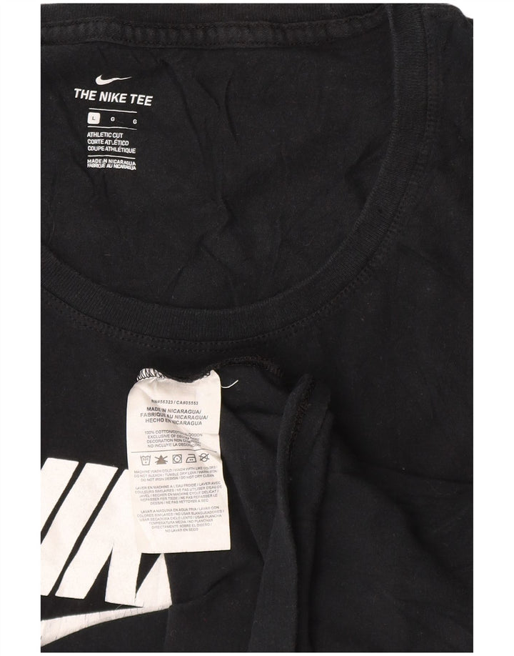 NIKE Dame atletisk snit grafisk T-shirt top UK 16 Stor marineblå bomuld