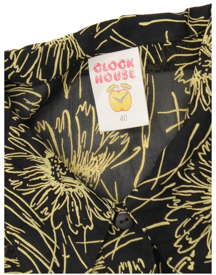 CLOCK HOUSE Dame Kortærmet skjorte Bluse IT 40 Small Black Floral