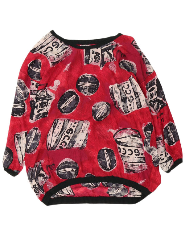 Vintage kvinders oversized abstrakt mønster bluse Top UK 18 XL Rød