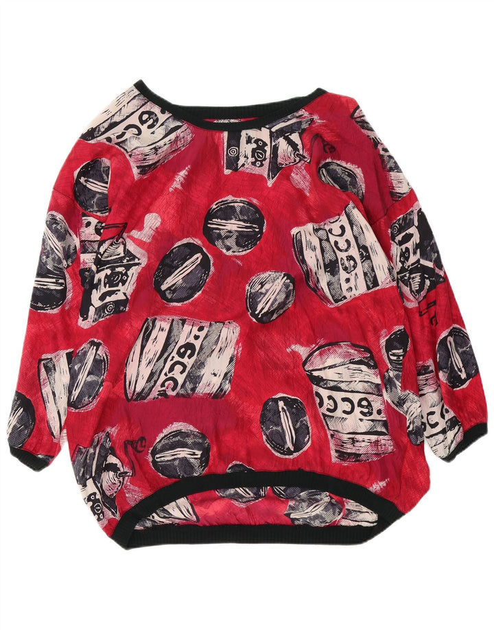 Vintage kvinders oversized abstrakt mønster bluse Top UK 18 XL Rød