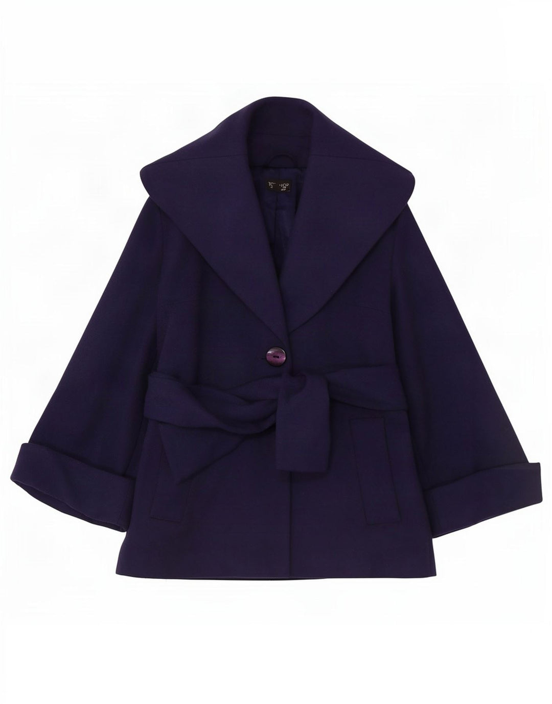 Topshop Dame Kort Oversized Overfrakke UK 8 Small Navy Blue Uld