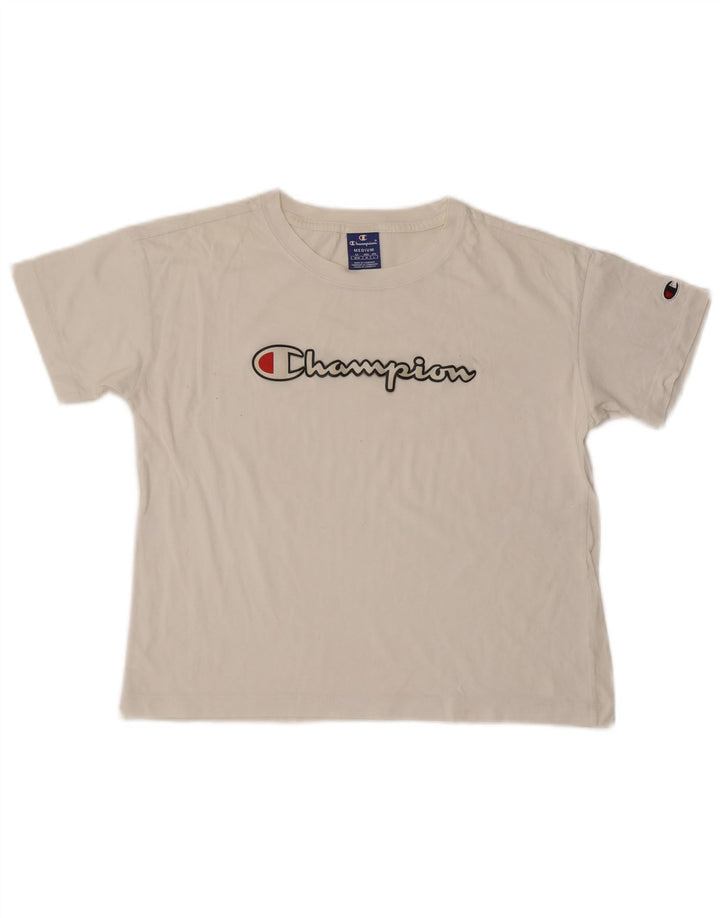 Champion Womens Crop Grafisk T-Shirt Top UK 14 Medium White