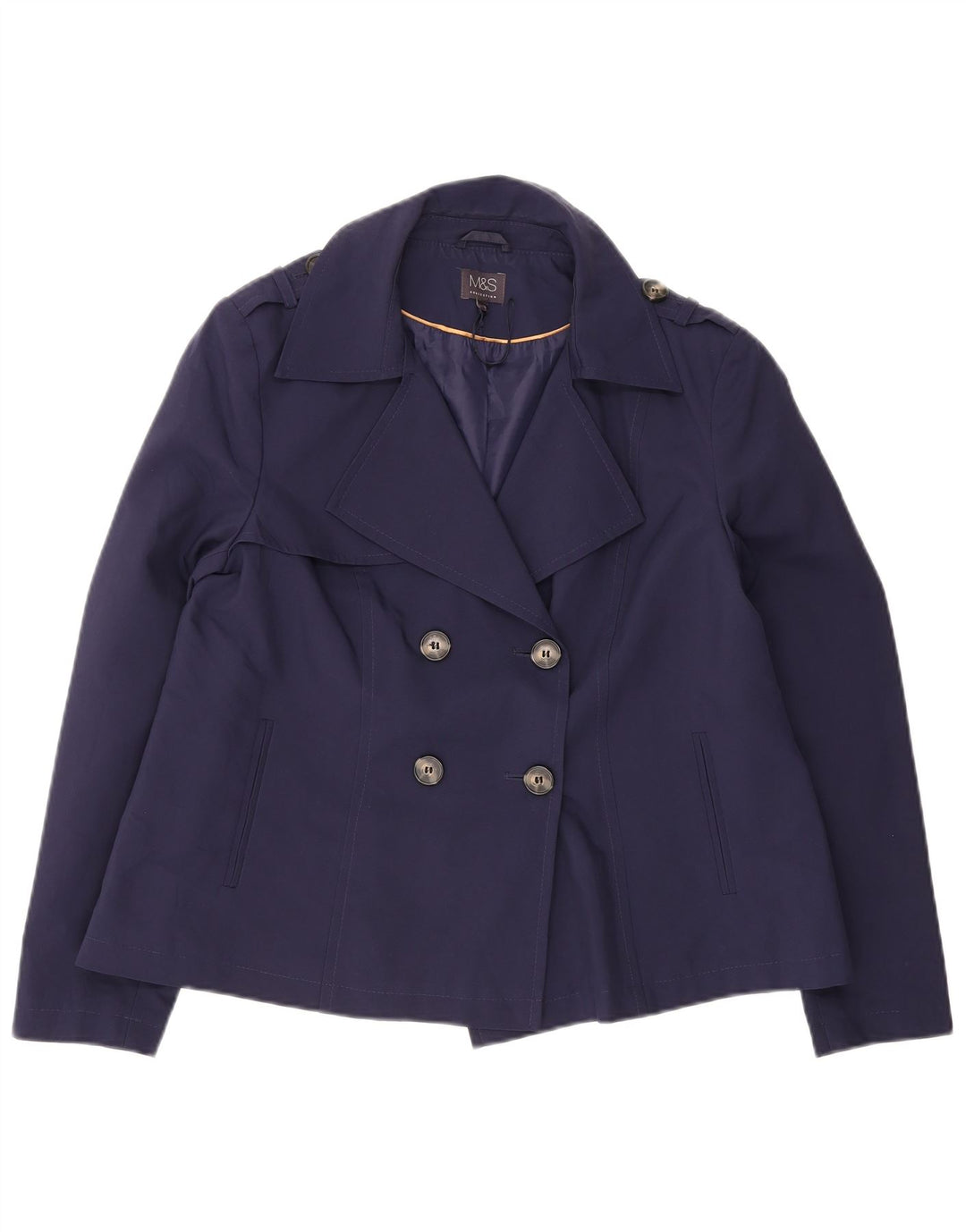 Marks & Spencer Womens Pea Coat UK 16 Large Navy Blue Polyester