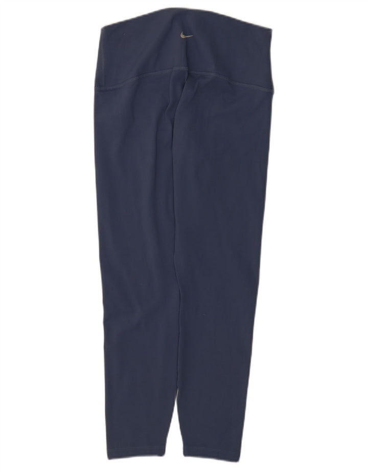 Nike Dame Dri Fit Leggings UK 14 Large Navy Blue Polyester
