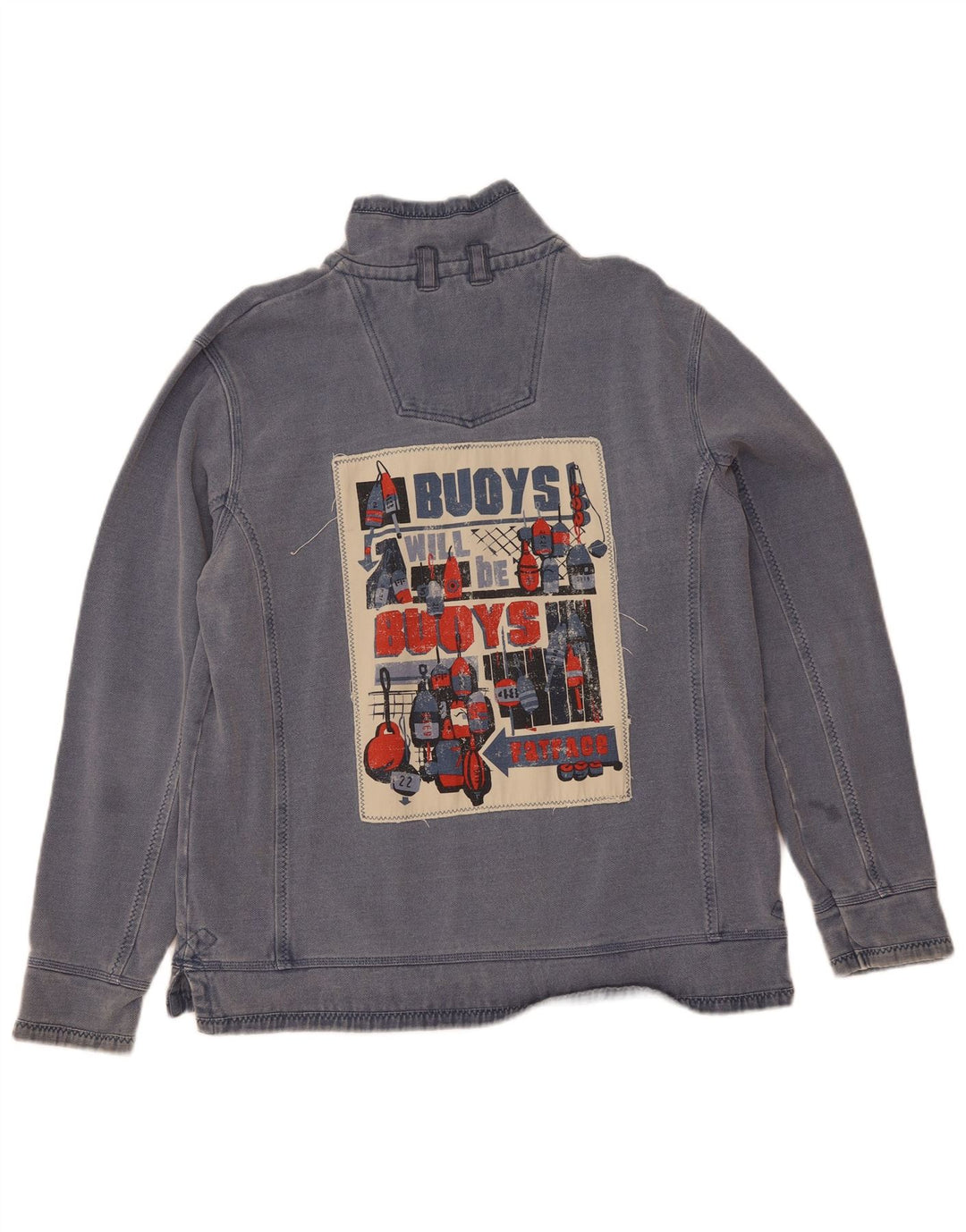 Fat Face Herre Zip Neck Sweatshirt Jumper Stor Blå Bomuld