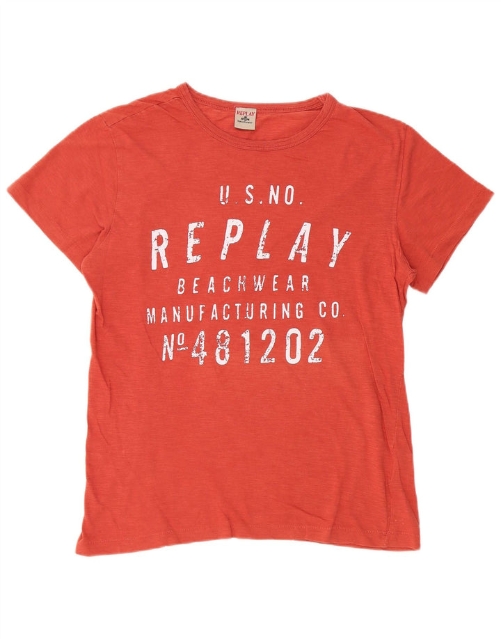 REPLAY Mens Graphic T-Shirt Top Small Red Cotton