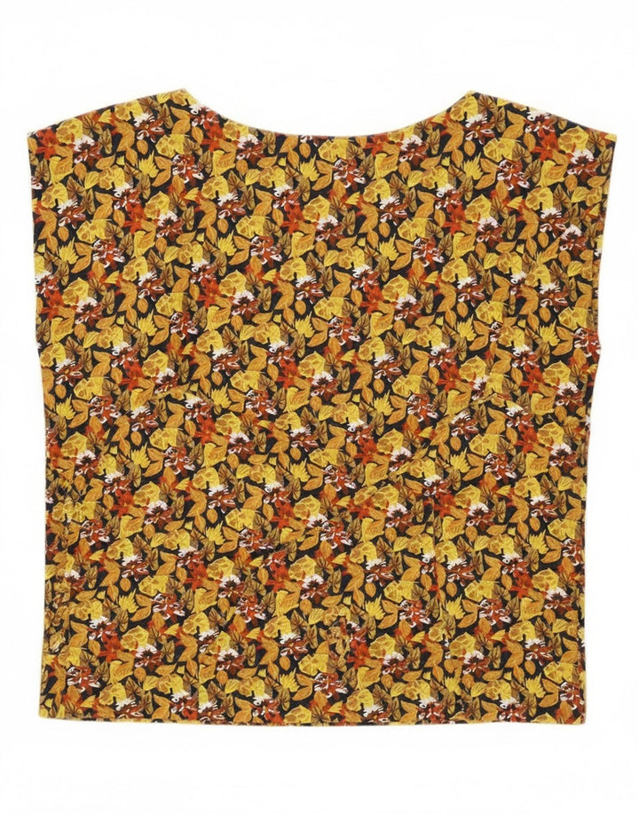 Vintage Womens Crop Ærmeløs bluse Top UK 14Medium Yellow Floral