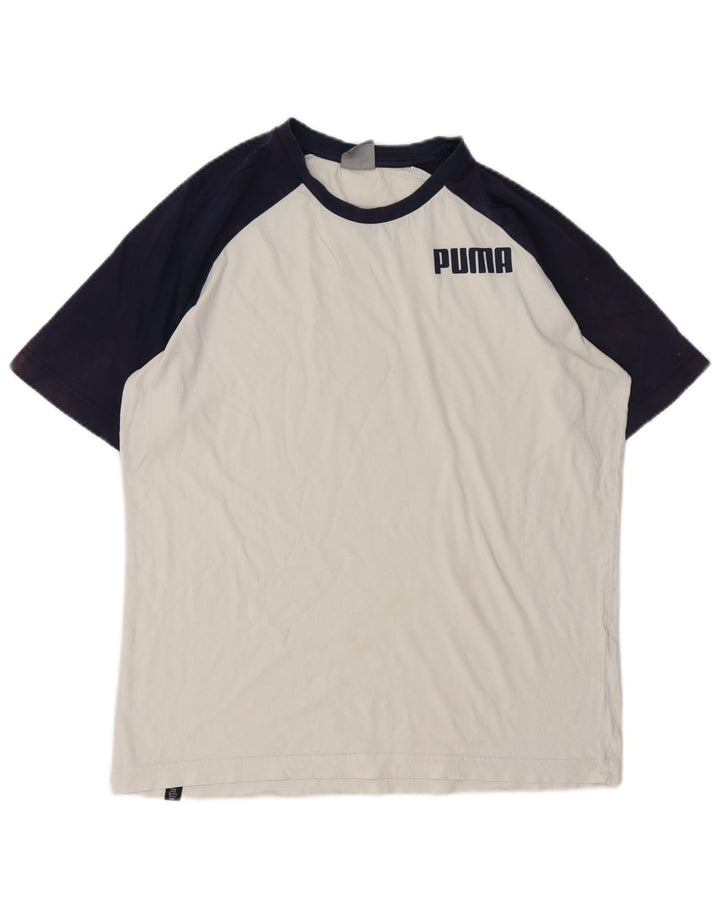 Puma Herre T-Shirt Top Lille Hvid Colourblock Bomuld