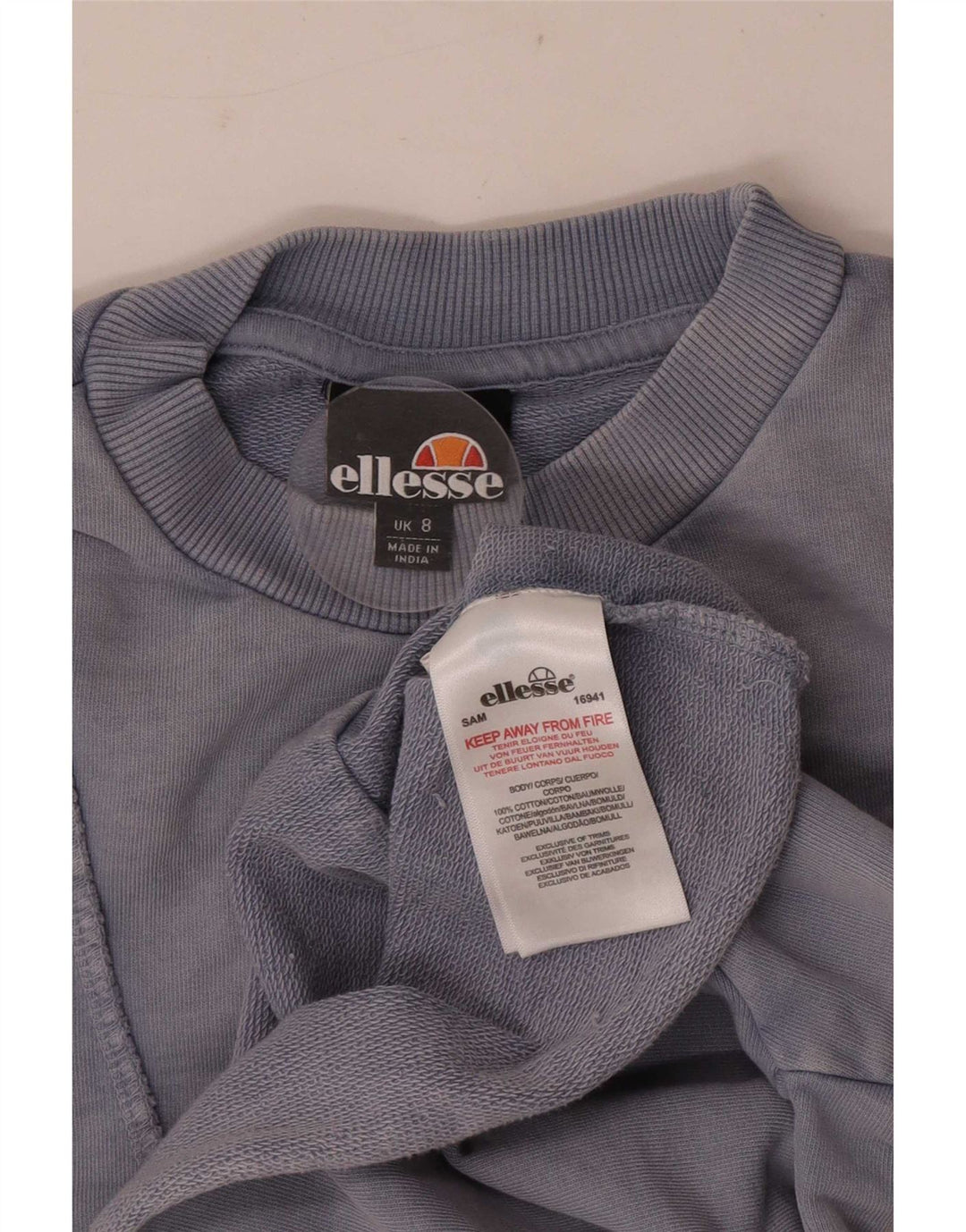 Ellesse Womens Crop Oversized Sweatshirt Jumper UK 8 Small Blue Cotton