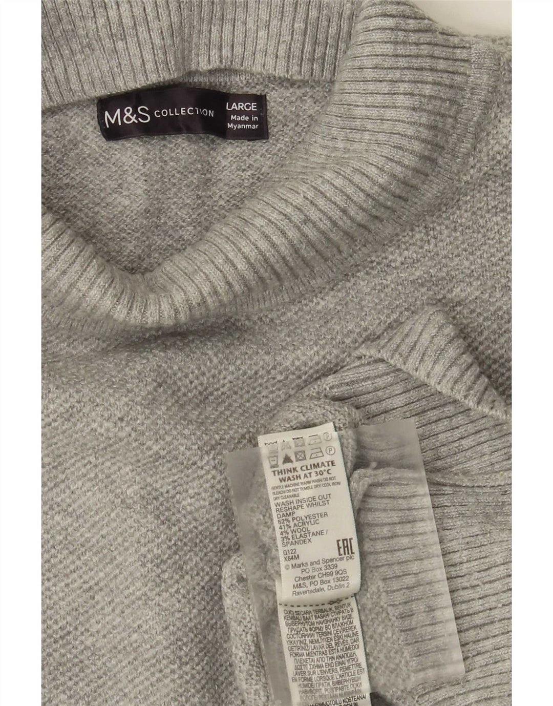 Marks & Spencer Dame Turtle Neck Jumper Sweater UK 16 Large Grey