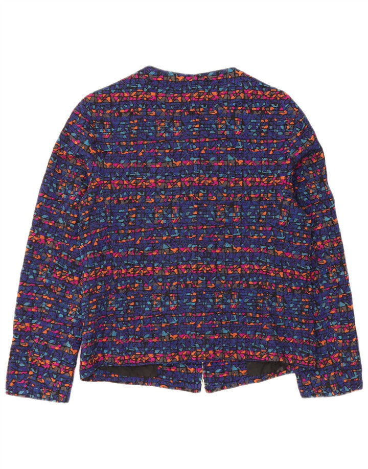 Vintage Dame Blazer Jakke UK 8 Lille Blå Geometrisk