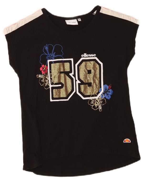 Ellesse Girls Grafisk T-Shirt Top 13-14 År Sort Colourblock Bomuld