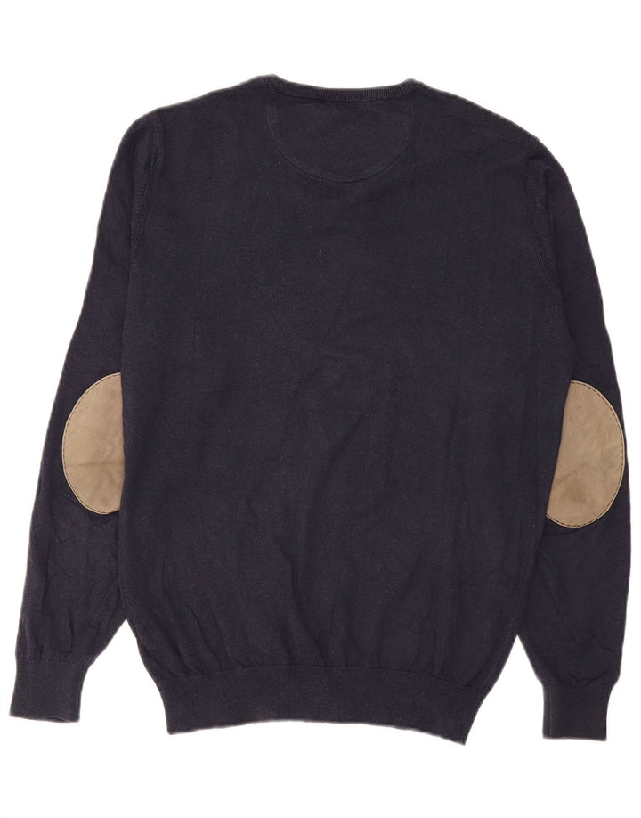 MASSIMO DUTTI Herre V-hals sweater Stor marineblå bomuld