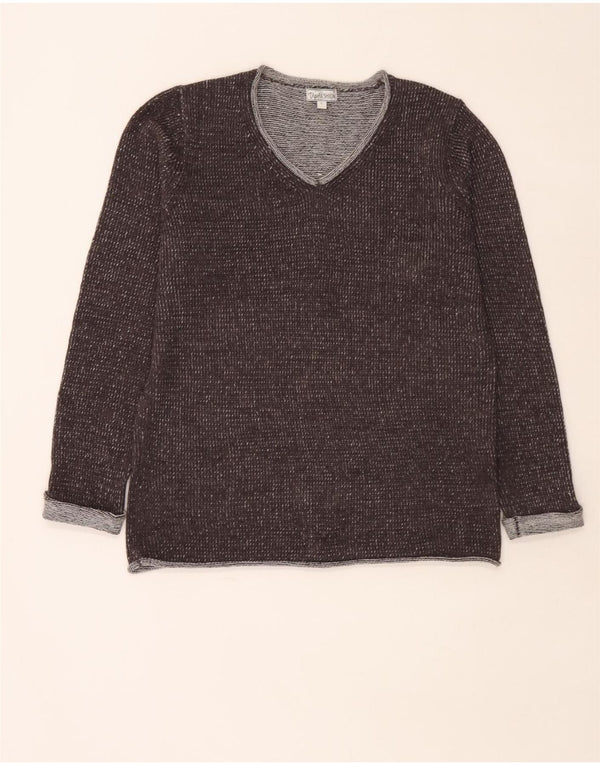 Vintage Dame V-hals sweater UK 16 Large Grå Flecked Polyacrylic