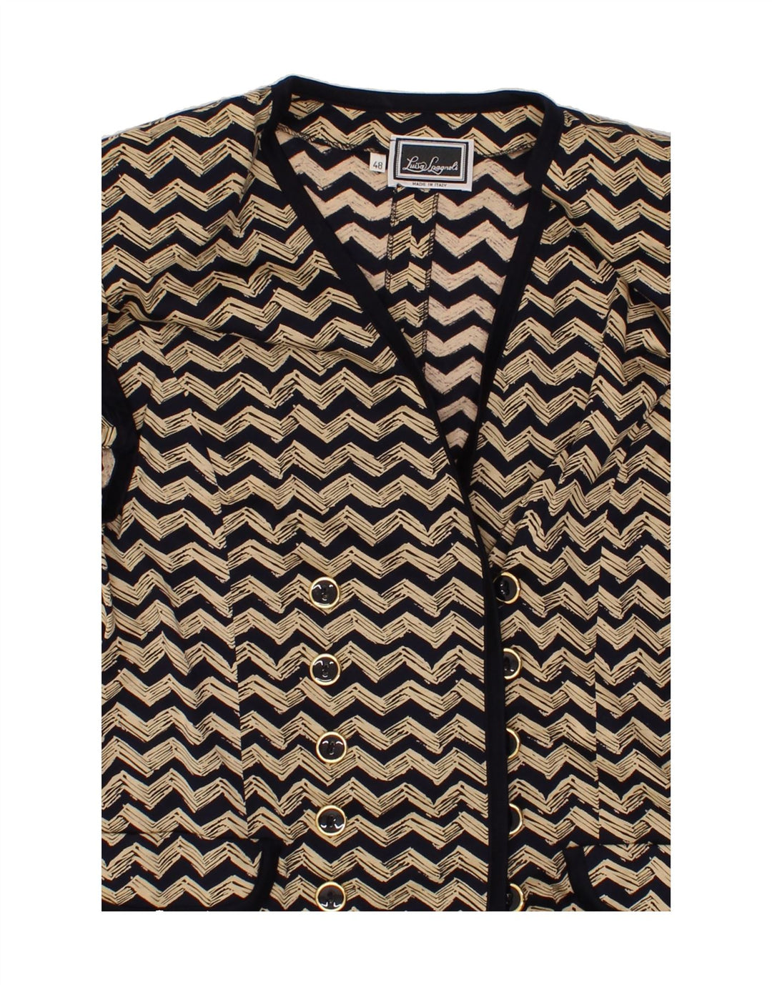LUISA SPAGNOLI Womens Short Sleeve Blazer Jacket IT 48 XL Beige Chevron Vintage Luisa Spagnoli and Second-Hand Luisa Spagnoli from Messina Hembry 