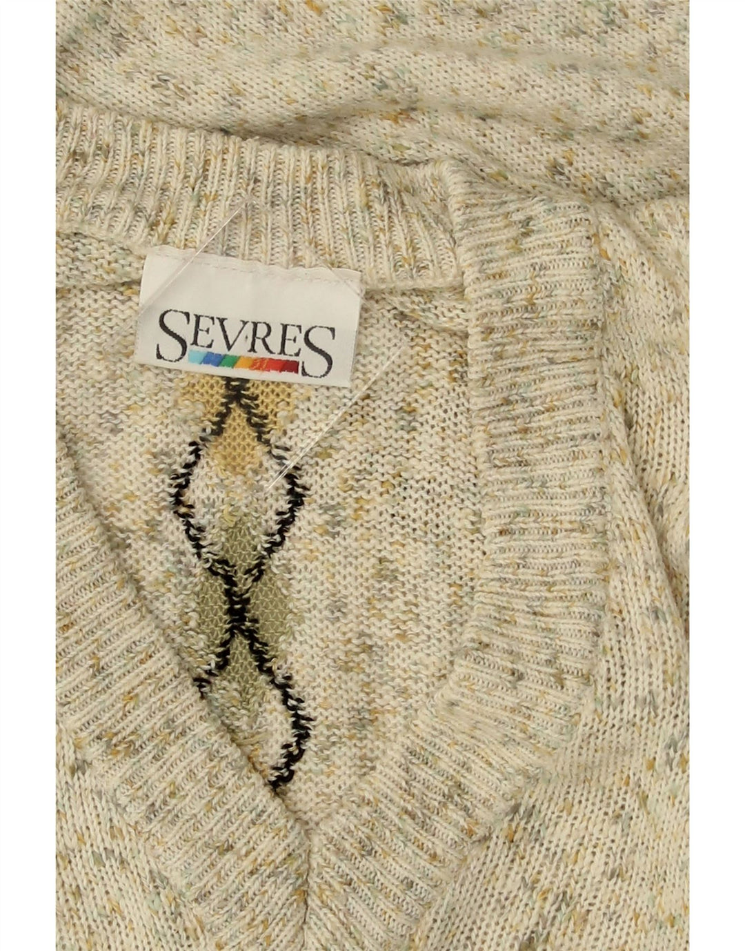 SEVRES Herre V-hals sweater IT 48 Medium Beige Argyle/Diamant Bomuld
