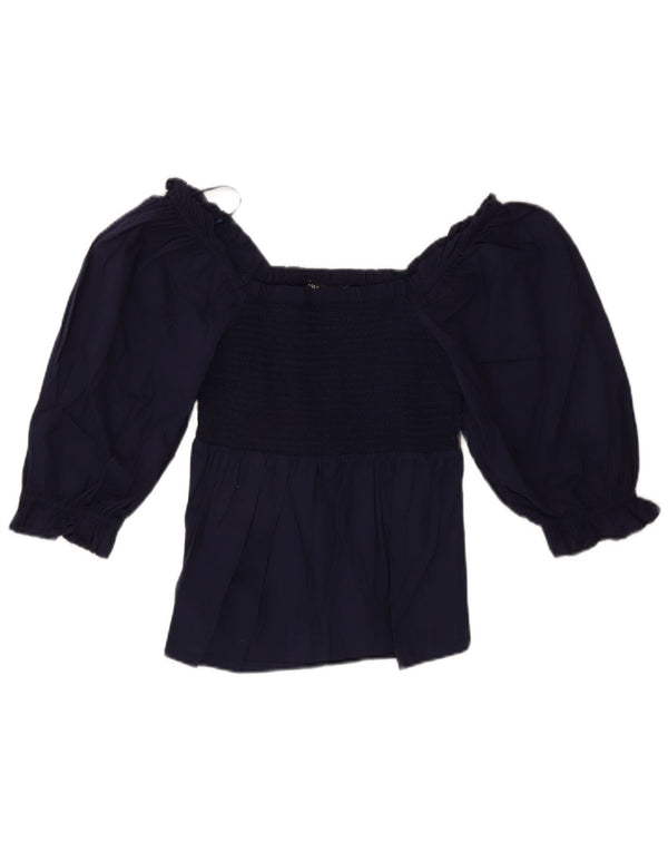 Marks & Spencer Dame Crop 3/4-ærmet bluse Top UK 8 Small Navy Blue