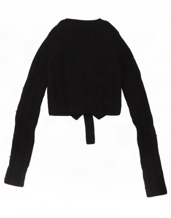 Zara Womens Crop Boat Neck Jumper Sweater UK 8 Small Black Acryl