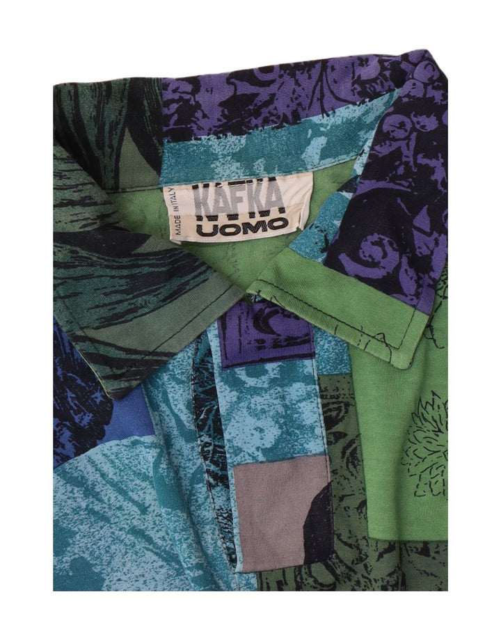 KAFKA Mens Polo Shirt IT 50 Medium Multicoloured Patchwork Cotton