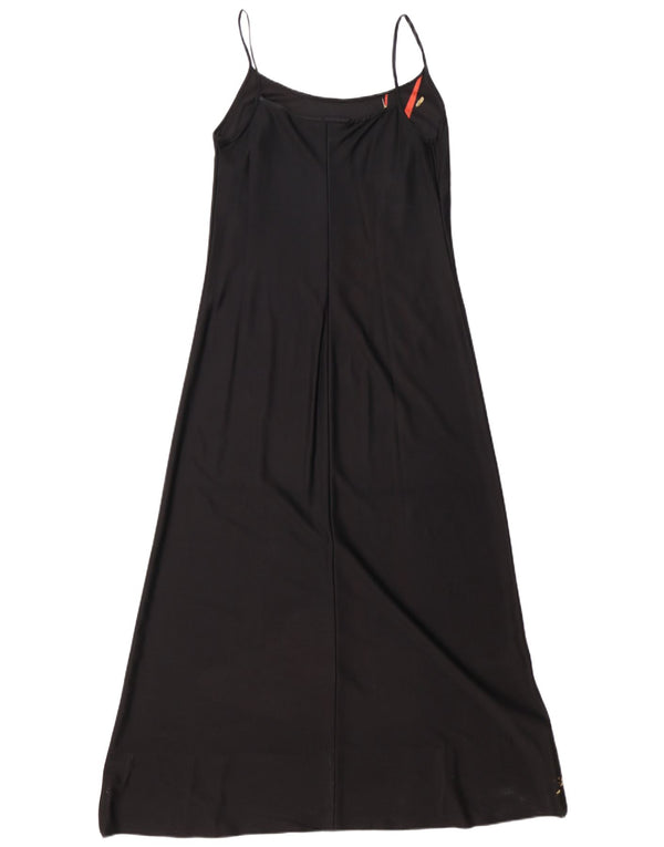 Vintage kvinders grafisk ærmeløs Maxi-kjole UK 12 Medium Black Floral