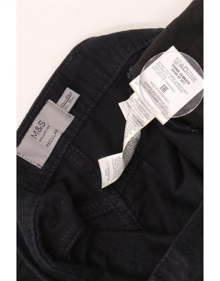 MARKS & SPENCER Herre Regular Fit Straight Jeans W40 L35 Marineblå Bomuld