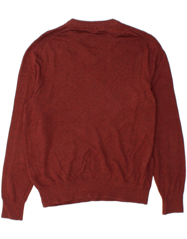 EDDIE BAUER Mens V-Neck Jumper Sweater Medium Maroon Cotton Vintage Eddie Bauer and Second-Hand Eddie Bauer from Messina Hembry 