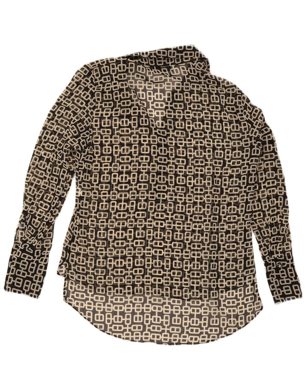 Zara Dame Langærmet Oversized Bluse Top UK 6 XS Sort Geometrisk