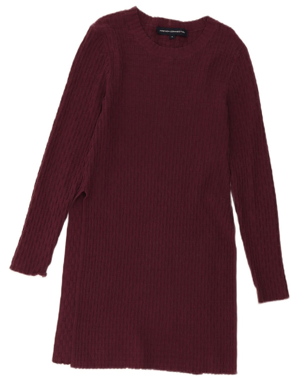 French Connection Dame Langærmet Jumper Dress UK 10 Small Burgundy