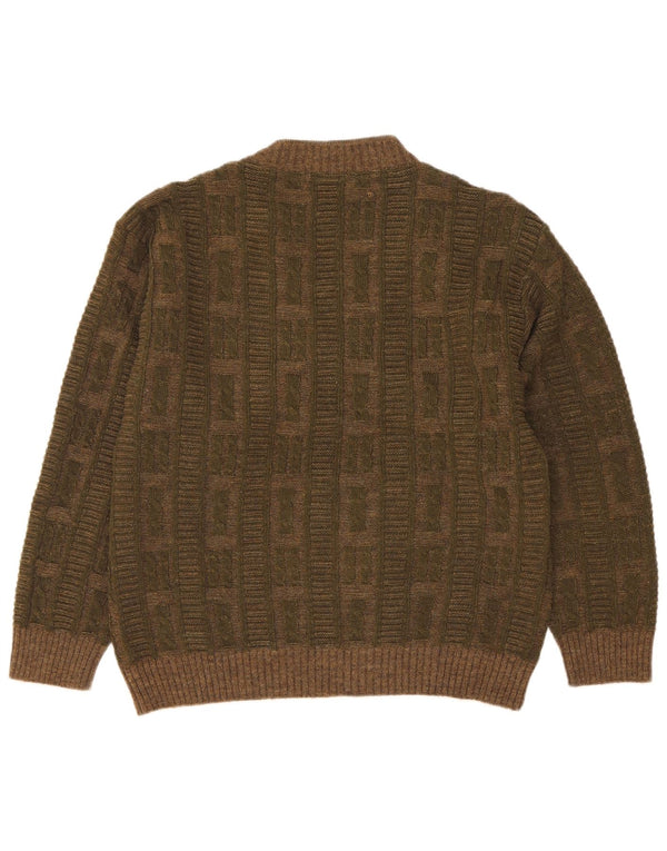 Dei Massimi Mens V-Neck Jumper Sweater IT 48 Medium Khaki Argyle/Diamond