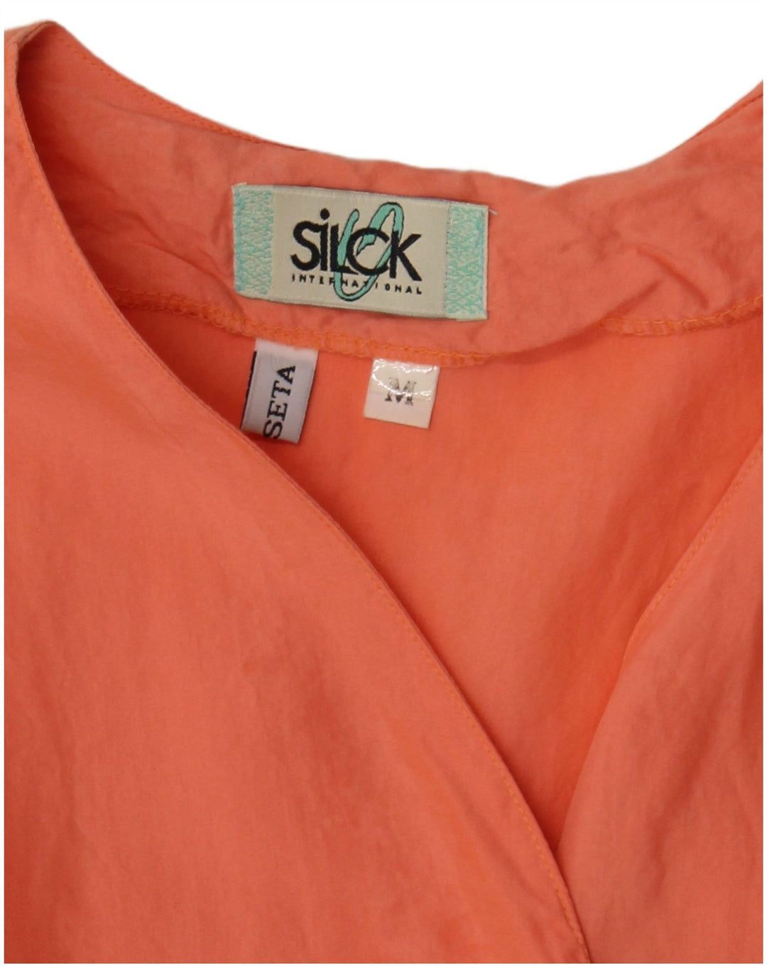 Vintage Dame Kortærmet Bluse Top UK 12 Medium Orange Silke