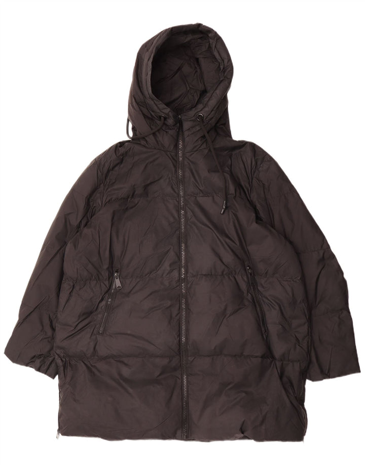 Zara Dame Hætte Oversized Polstret Frakke UK 14 Medium Sort Polyamid