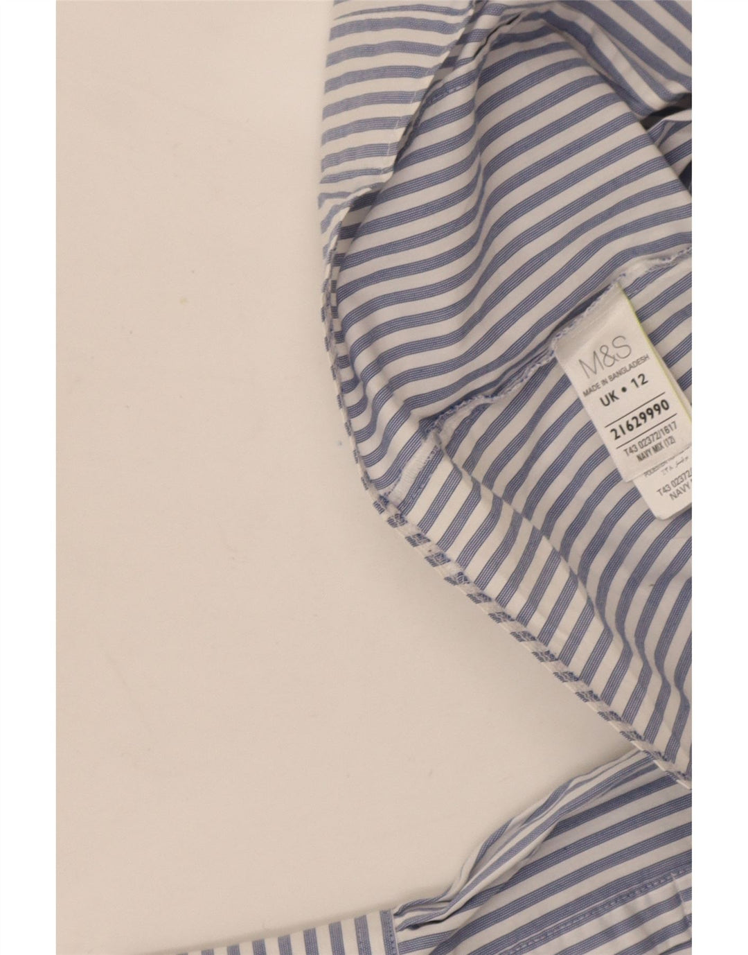 Marks & Spencer Dameskjorte UK 12 Mellem marineblå nålestribet bomuld