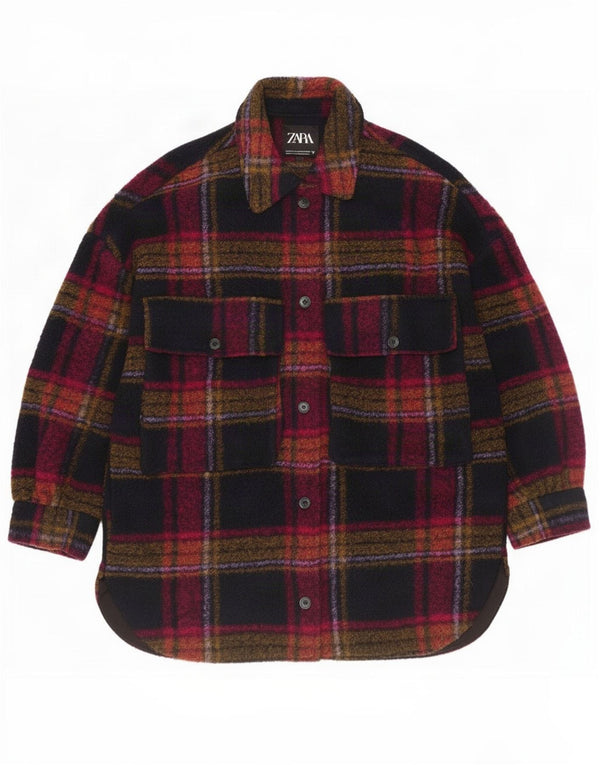 Zara Dame Oversized Shacket Jacket UK 14 Medium Multicolored Check