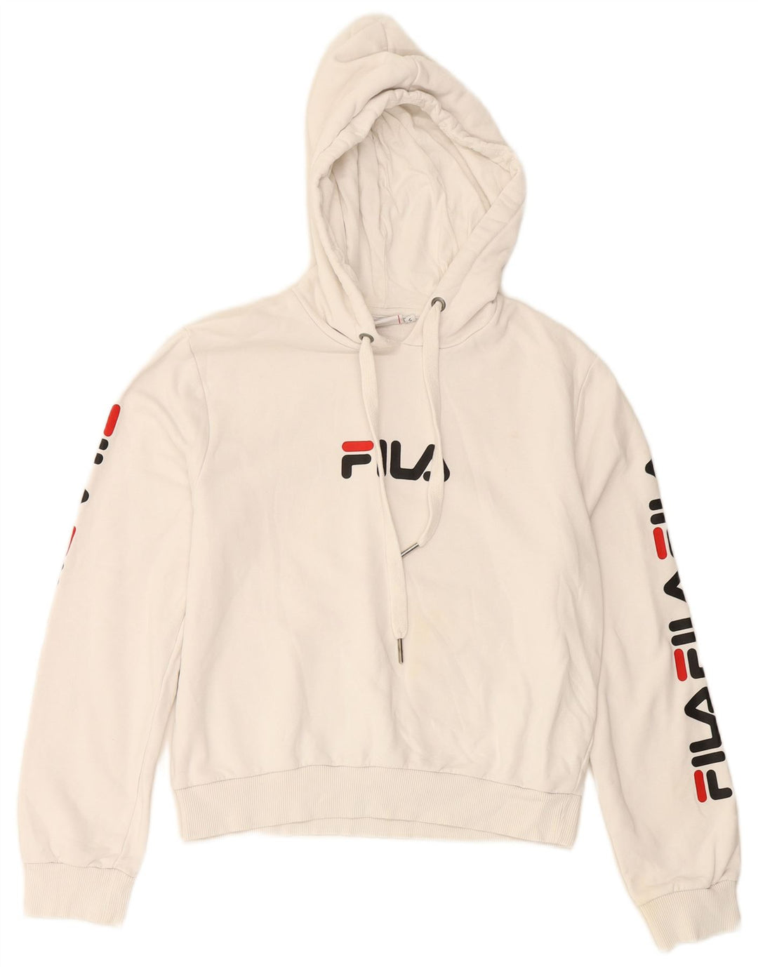 FILA Womens Crop Graphic Hoodie Jumper UK 10 Small White Bomuld