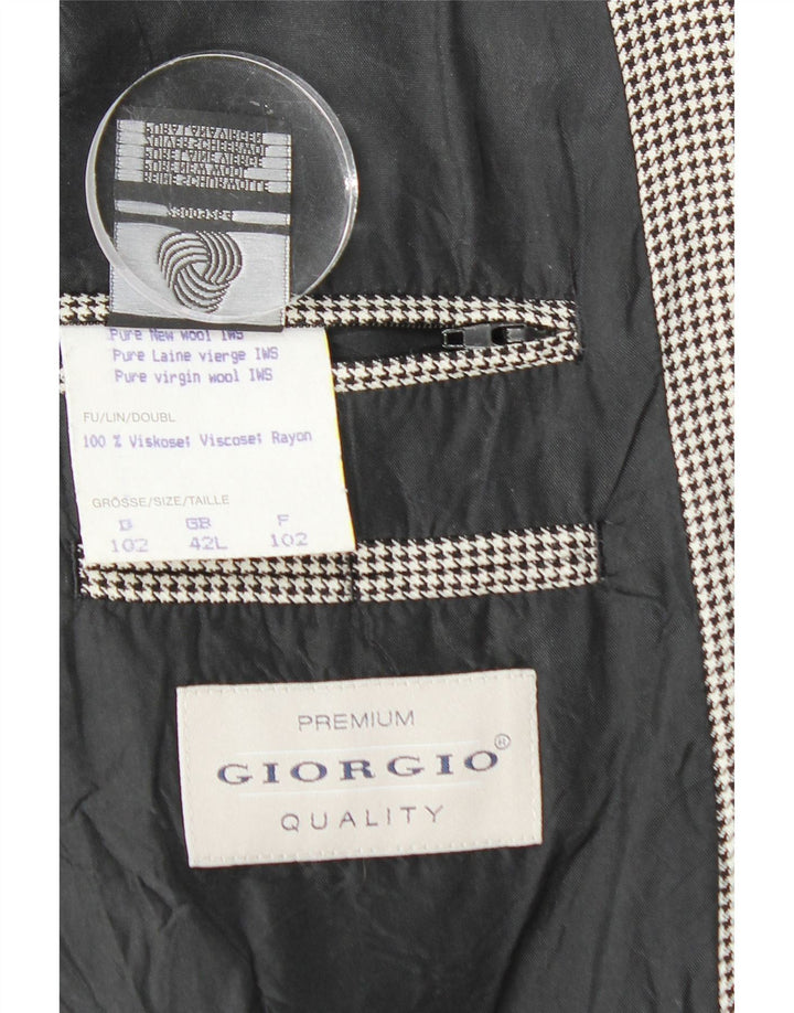 VINTAGE blazerjakke til mænd med 2 knapper UK 42 XL Sort Houndstooth New Wool