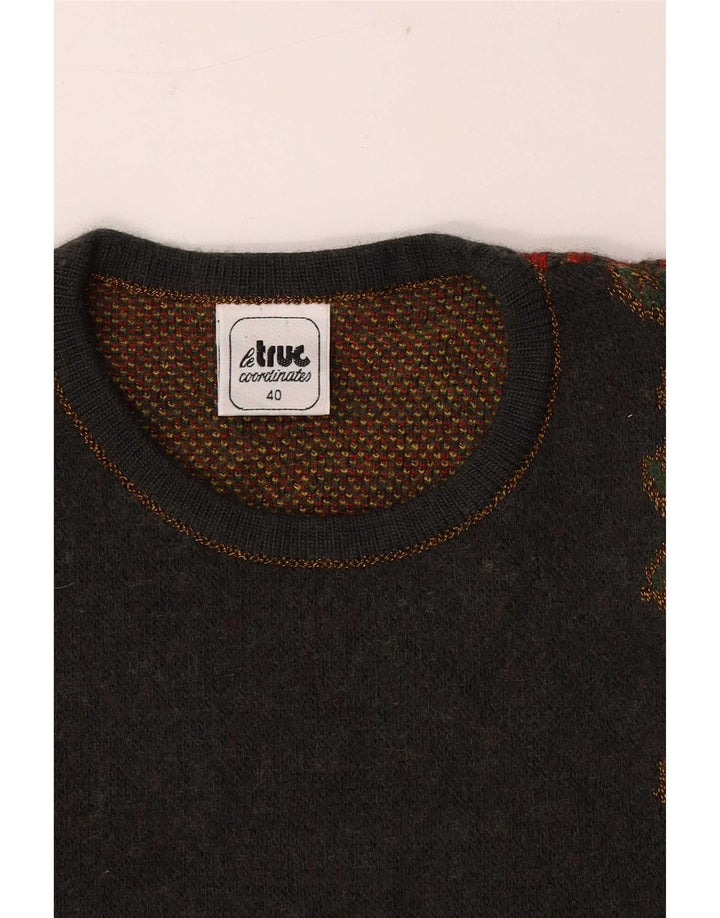 LE TRUC Dame grafisk sweater med rund hals IT 40 Lille grå patchwork
