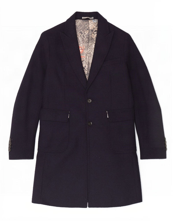 Gianni Feraud Dame Overfrakke UK 14 Large Navy Blue Chevron Polyester
