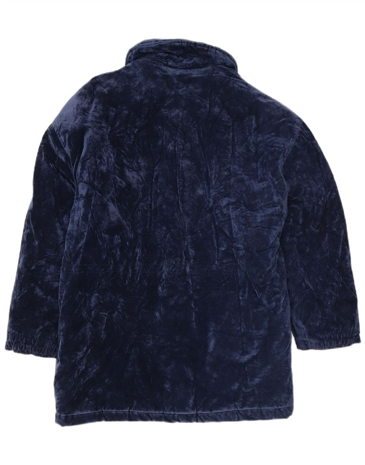 Vintage Dame Oversized Velvet Windbreaker Coat UK 14 Medium Navy Blue