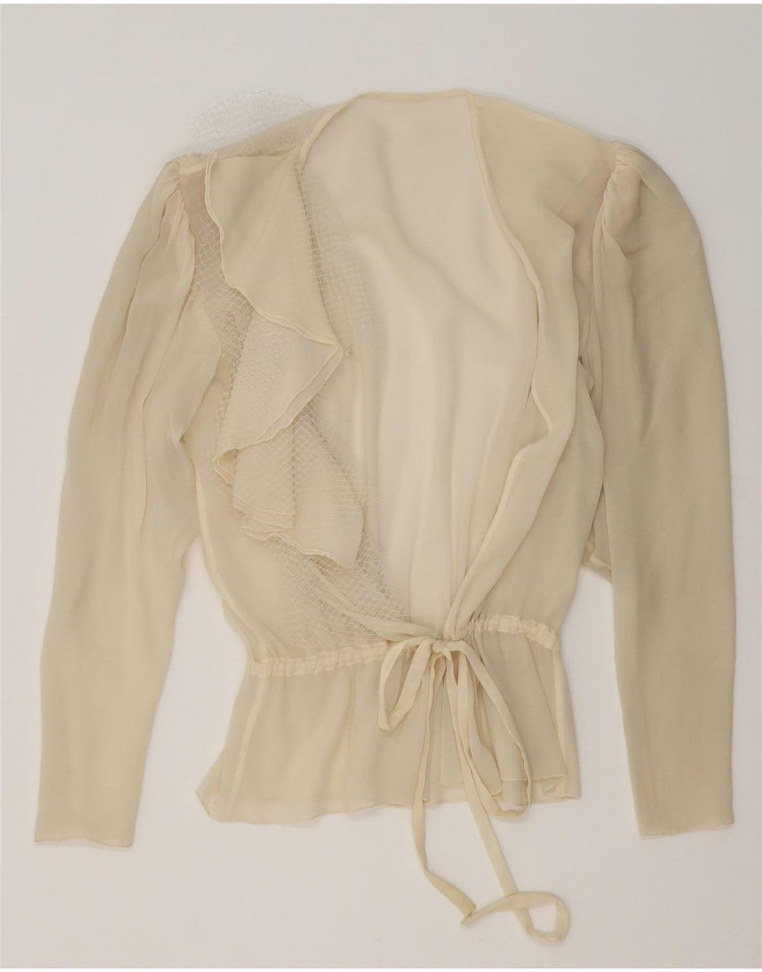 Vintage Dame Se Through Wrap Bluse Top UK 16 Large Off White