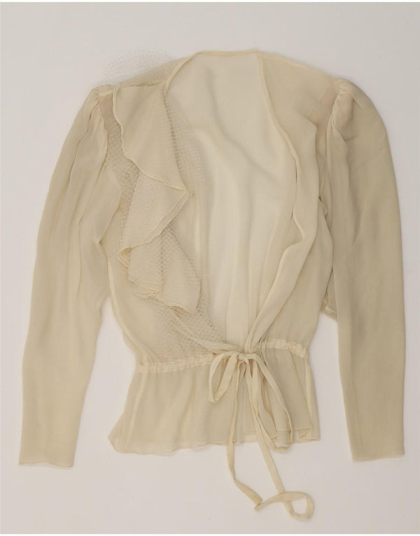 Vintage Dame Se Through Wrap Bluse Top UK 16 Large Off White