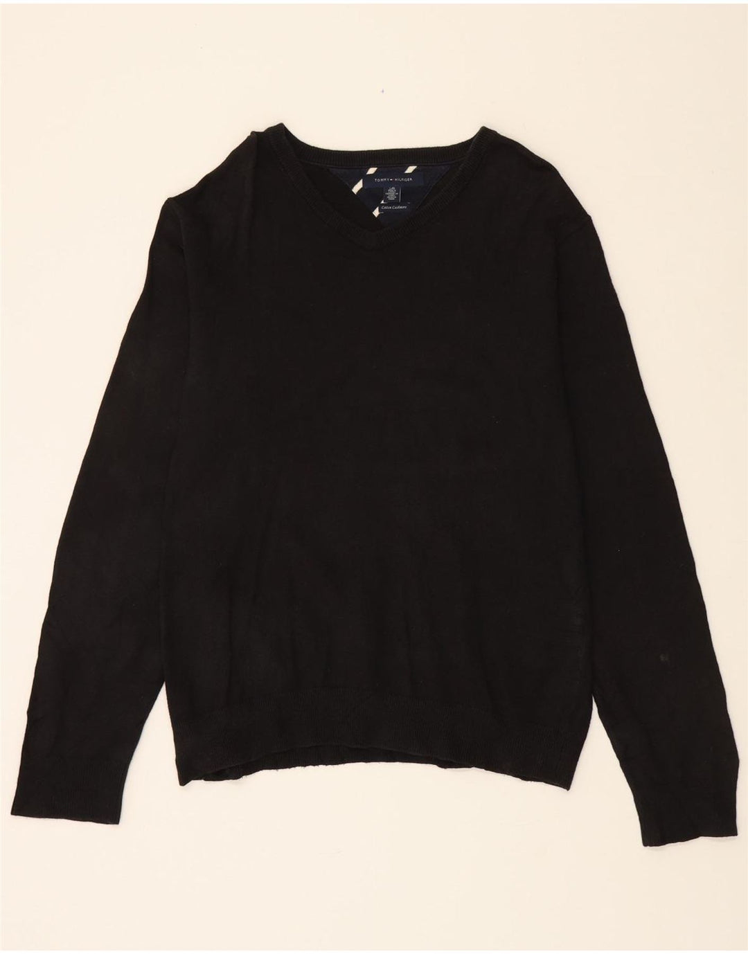 TOMMY HILFIGER Mens V-Neck Jumper Sweater Large Black Cotton Vintage Tommy Hilfiger and Second-Hand Tommy Hilfiger from Messina Hembry 