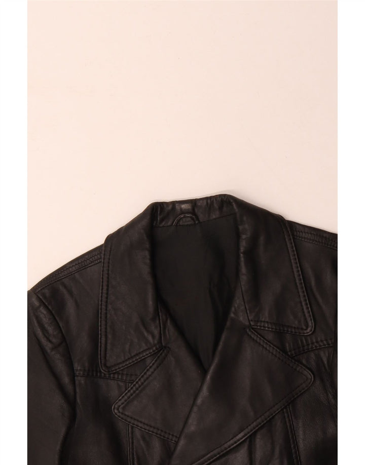 VINTAGE Herre dobbeltradet læderfrakke UK 10 Small Black