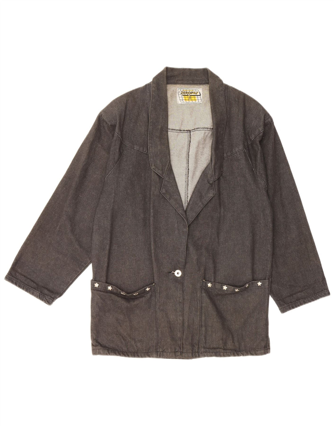 Vintage Dame Oversized Denim Coat UK 14 Medium Sort Bomuld