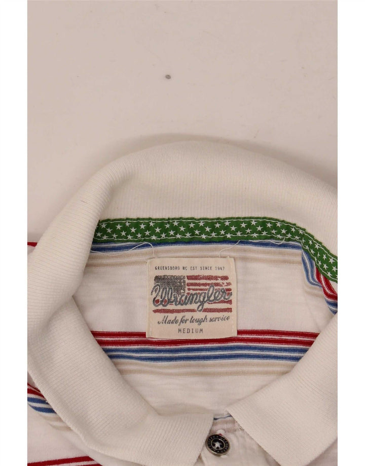 Wrangler Dame Polo Shirt UK 12 Medium Hvid Stribet