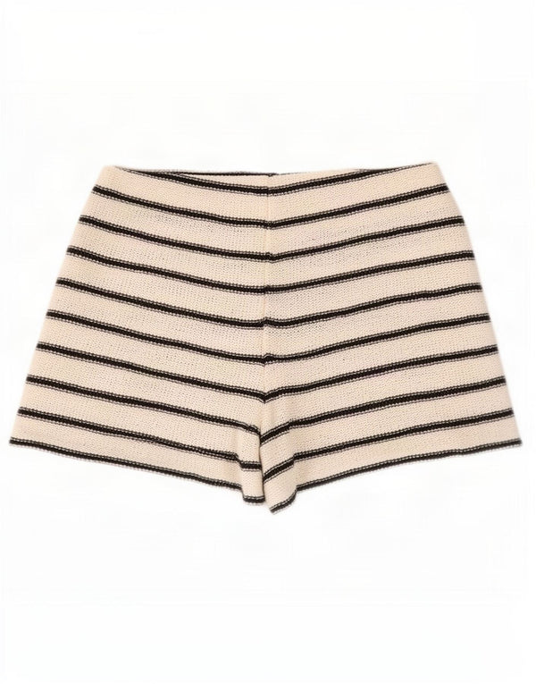 Zara Womens High Waist Hot Pants Medium W28 Off White Stribet bomuld