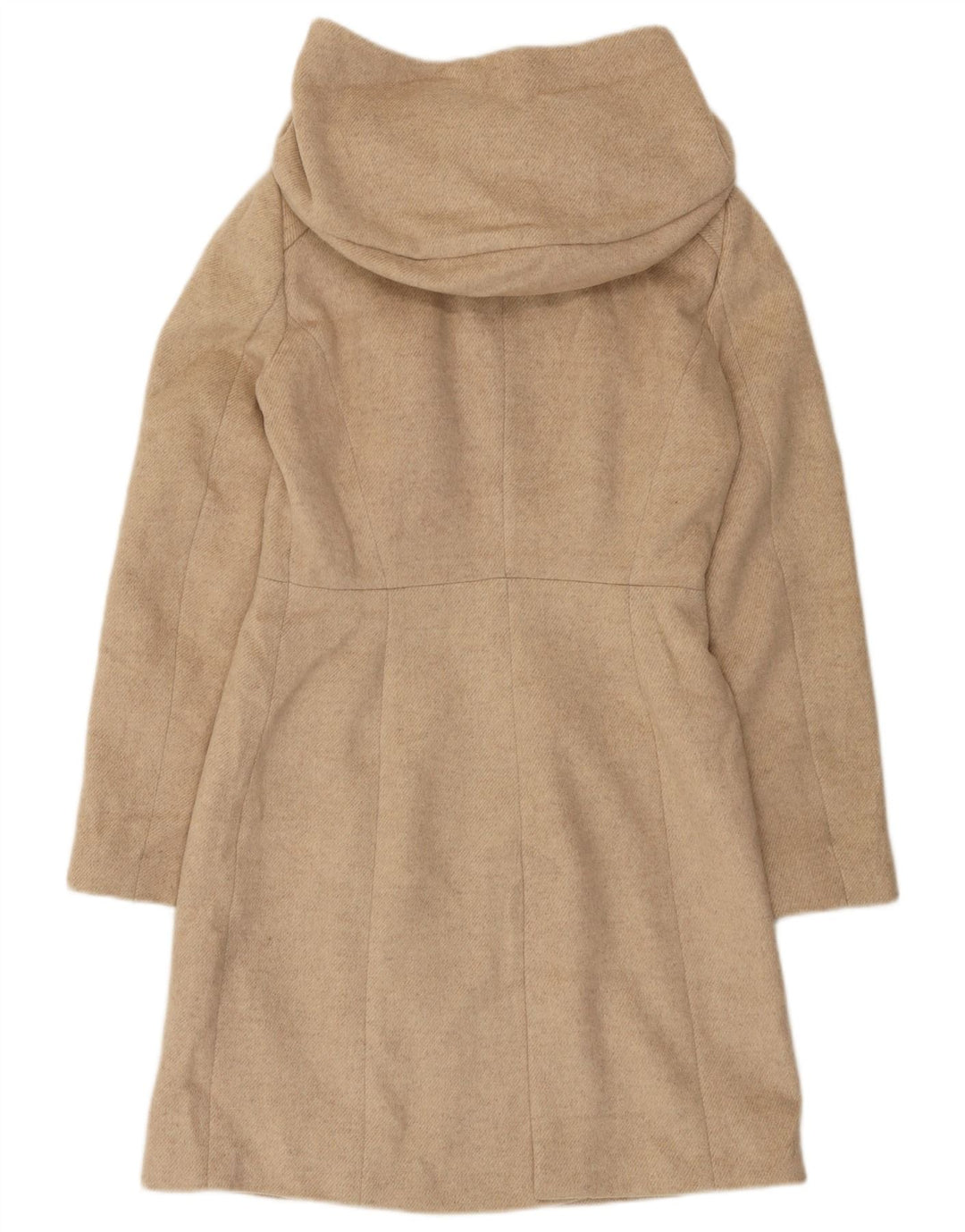 Zara Dame Hætte Overfrakke UK 12 Medium Beige Uld