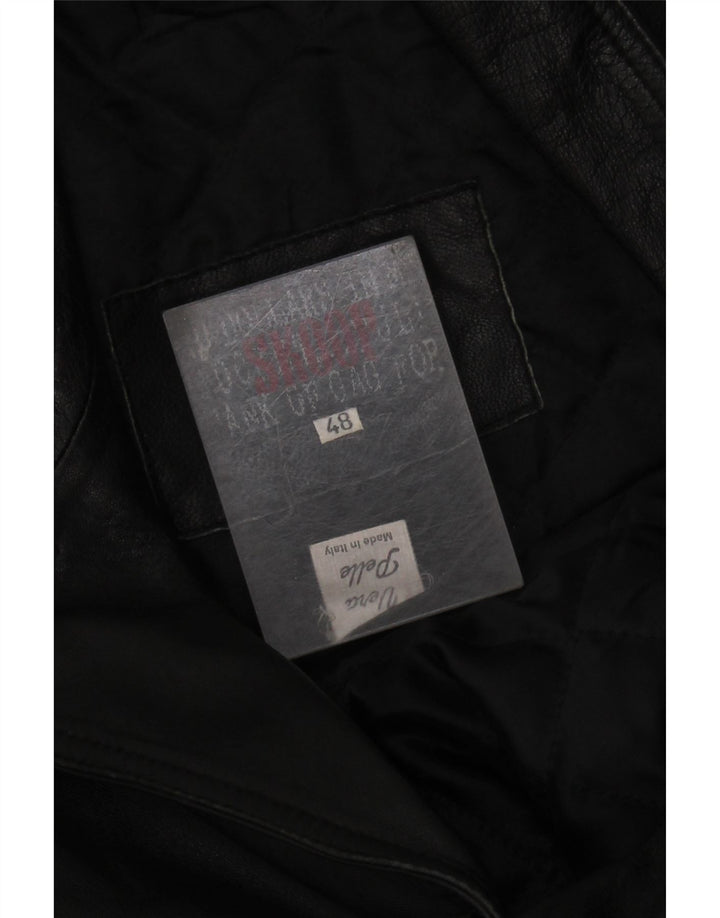 VINTAGE Læderfrakke til kvinder IT 48 XL Sort Læder