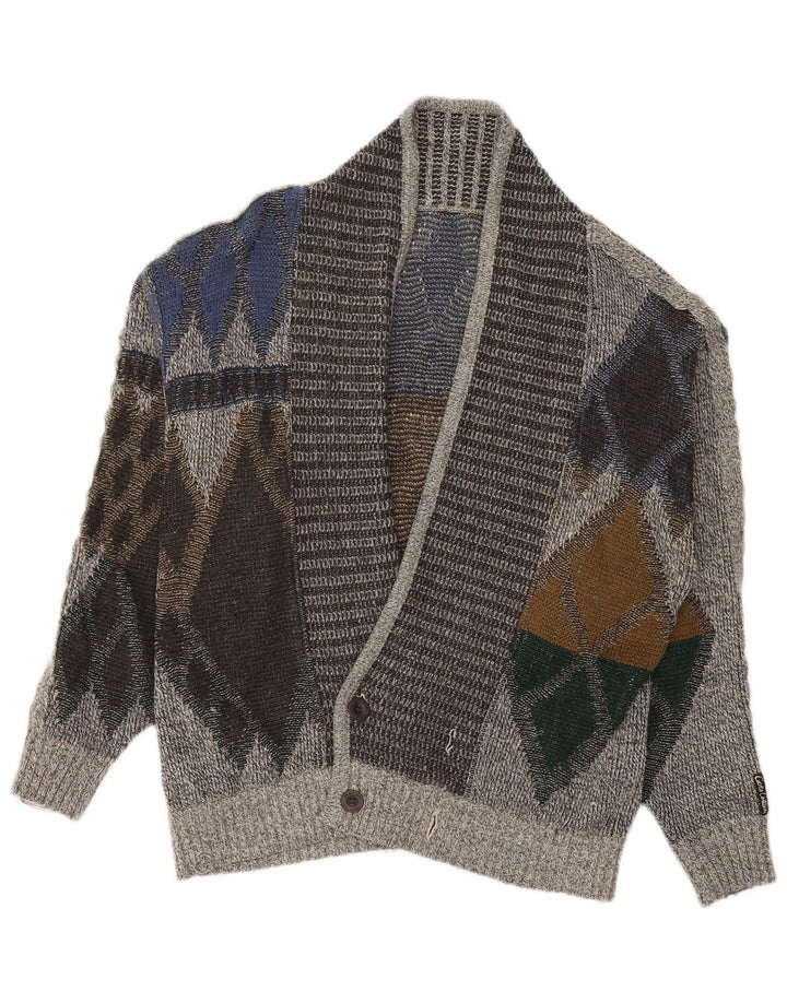 Vintage herre cardigan sweater IT 50 Medium Grey Argyle/Diamond