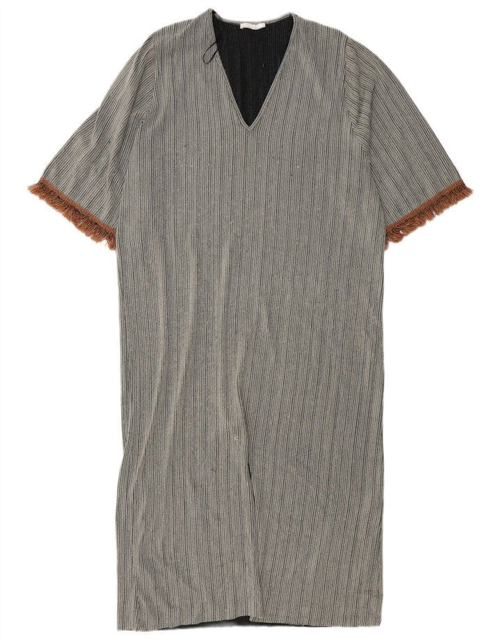 Zara Dame Maxi Oversized Shift Dress UK 10 Small Gråstribet Polyester